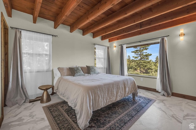 2421 S Navajo Unit Pi-C50, Coalville, UT 84017 - bedroom with marble finish floor, baseboards, beam ceiling, and wood ceiling