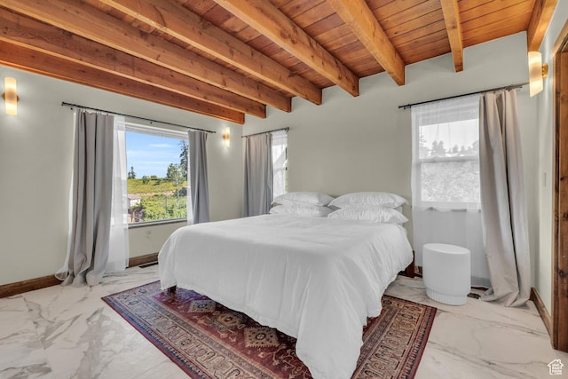 2421 S Navajo Unit Pi-C50, Coalville, UT 84017 - bedroom featuring marble finish floor, wooden ceiling, beam ceiling, and baseboards