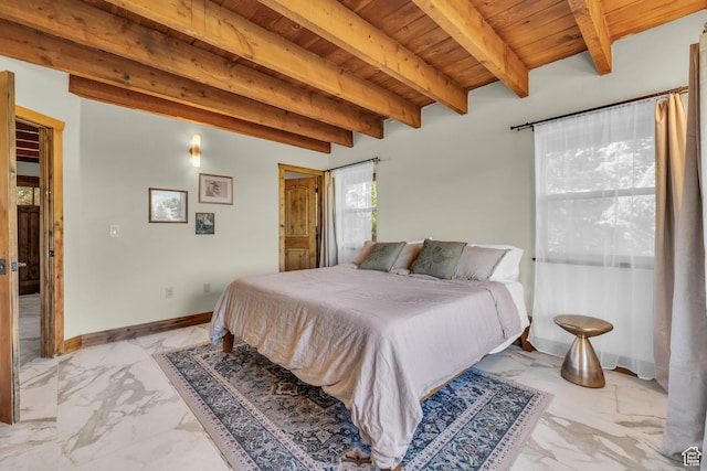 2421 S Navajo Unit Pi-C50, Coalville, UT 84017 - bedroom featuring marble finish floor, baseboards, beam ceiling, and wood ceiling