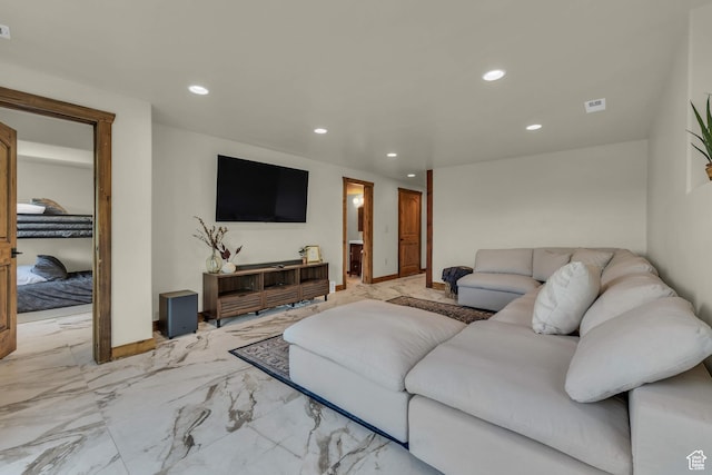 2421 S Navajo Unit Pi-C50, Coalville, UT 84017 - living room featuring marble finish floor, baseboards, visible vents, and recessed lighting