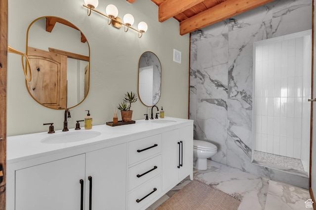 2421 S Navajo Unit Pi-C50, Coalville, UT 84017 - full bathroom featuring marble finish floor, a sink, double vanity, and beam ceiling