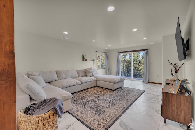 2421 S Navajo Unit Pi-C50, Coalville, UT 84017 - living area with marble finish floor, baseboards, and recessed lighting