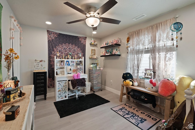 7016 N Amber Mead Ave, Eagle Mountain, UT 84005 - office space with recessed lighting, baseboards, light wood finished floors, visible vents, and a ceiling fan