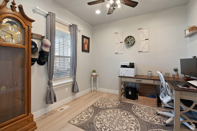7016 N Amber Mead Ave, Eagle Mountain, UT 84005 - office space featuring baseboards, visible vents, light wood-style floors, and ceiling fan