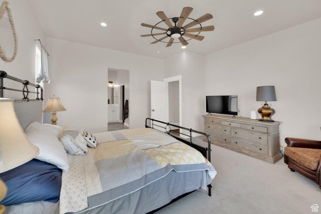 2266 S Betsys Way, Kaysville, UT 84037 - bedroom with carpet, recessed lighting, ensuite bathroom, and a ceiling fan
