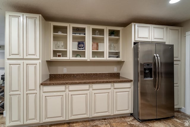 2164 S Alison Row, St George, UT 84790 - kitchen featuring white cabinetry, stainless steel fridge with ice dispenser, and glass insert cabinets