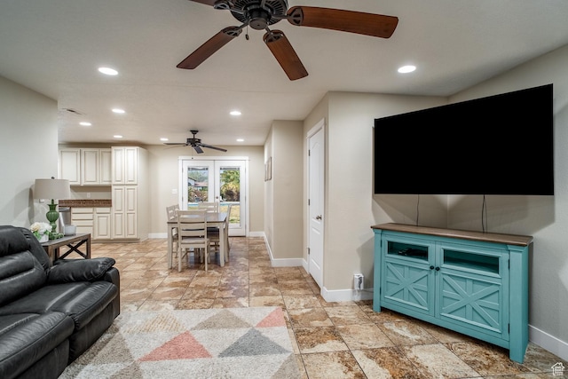 2164 S Alison Row, St George, UT 84790 - living area featuring baseboards, recessed lighting, and a ceiling fan