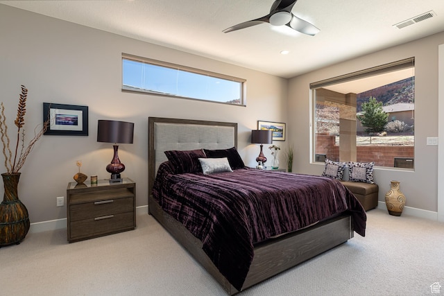 484 E Mohawk Dr, Kanab, UT 84741 - carpeted bedroom with baseboards, visible vents, recessed lighting, and a ceiling fan