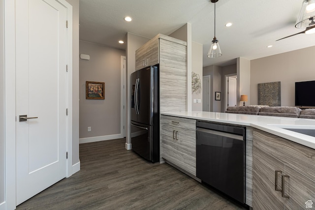 484 E Mohawk Dr, Kanab, UT 84741 - kitchen featuring light countertops, dark wood-type flooring, dishwasher, modern cabinets, and fridge with ice dispenser