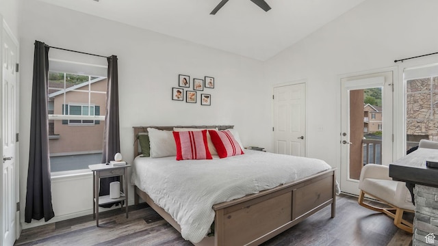 1138 S Meadow Fork Rd E Unit 3, Provo, UT 84606 - bedroom with wood finished floors, lofted ceiling, access to exterior, and multiple windows