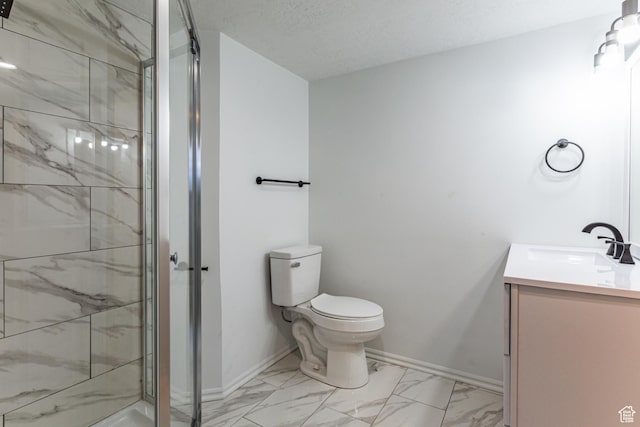 945 Church St, Layton, UT 84041 - bathroom with toilet, vanity, a marble finish shower, marble finish floor, and baseboards