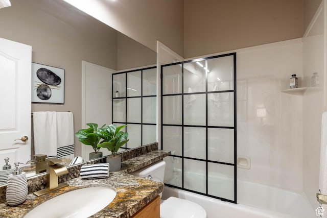 14146 S Spyglass Hill Dr, Draper, UT 84020 - full bathroom featuring vanity, shower / bath combination with glass door, and toilet