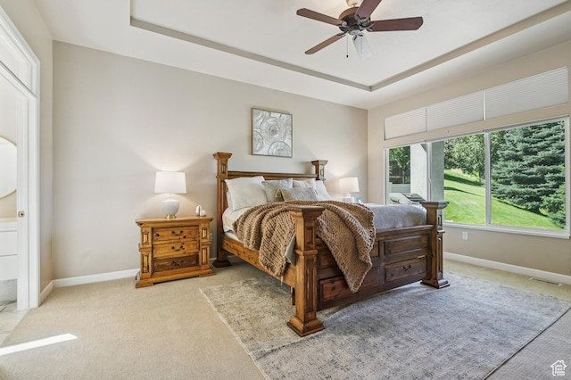 14146 S Spyglass Hill Dr, Draper, UT 84020 - bedroom with carpet flooring, a raised ceiling, and a ceiling fan