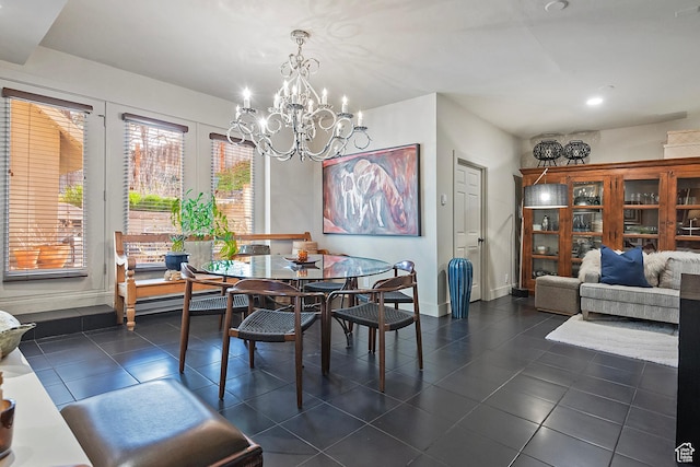 178 N Valley View Dr, North Salt Lake, UT 84054 - dining room with an inviting chandelier, dark tile patterned floors, and baseboards