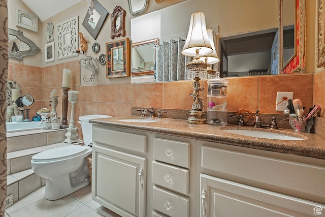 178 N Valley View Dr, North Salt Lake, UT 84054 - full bathroom with tile walls, toilet, tile patterned flooring, and a sink