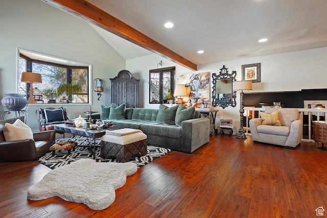 178 N Valley View Dr, North Salt Lake, UT 84054 - living room with beamed ceiling, recessed lighting, and wood-type flooring