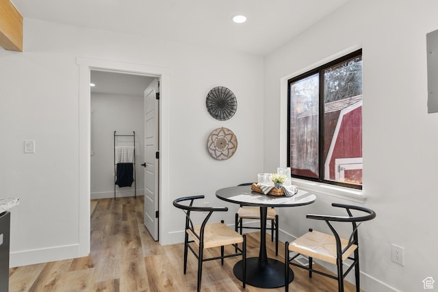 223 N Harrison Blvd, Ogden, UT 84404 - dining area featuring baseboards, light wood-style floors, and recessed lighting