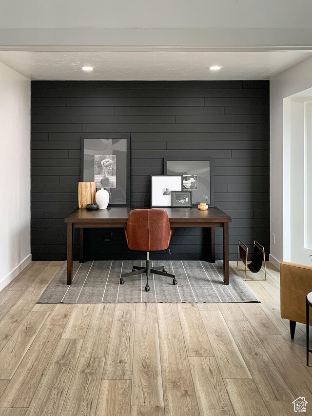 5188 S Saddleback Dr, Holladay, UT 84117 - office space featuring baseboards, an accent wall, and wood finished floors