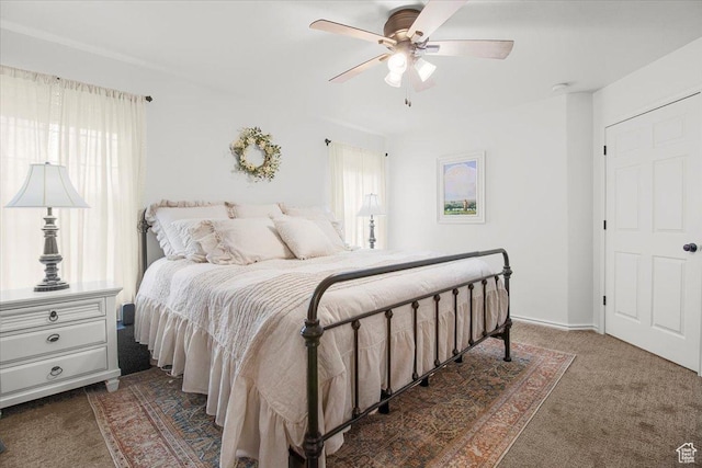 bedroom featuring carpet flooring and ceiling fan