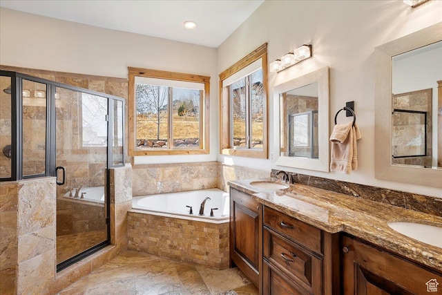 1049 S Meadow Lark Ln E, Huntsville, UT 84317 - bathroom with a garden tub, a shower stall, and double vanity