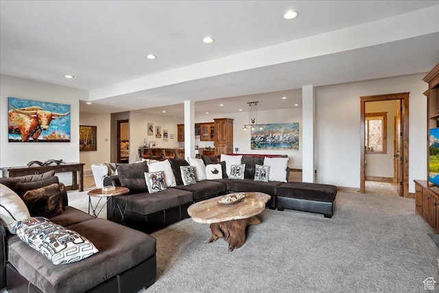 1049 S Meadow Lark Ln E, Huntsville, UT 84317 - living area with recessed lighting, light carpet, and baseboards