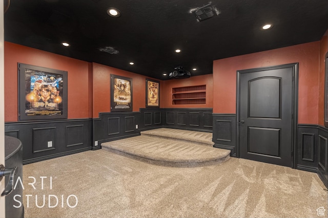 2445 E 2860 S, St George, UT 84790 - carpeted home theater room with a wainscoted wall, visible vents, a decorative wall, and recessed lighting