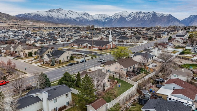 aerial view featuring a residential view and a mountain view