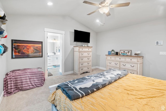 3161 N 3150 W, Plain City, UT 84404 - bedroom featuring lofted ceiling, baseboards, ensuite bath, light colored carpet, and recessed lighting