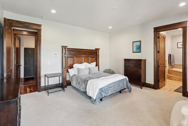 7507 Sage Meadow Rd, Park City, UT 84098 - bedroom featuring light colored carpet, recessed lighting, baseboards, and connected bathroom