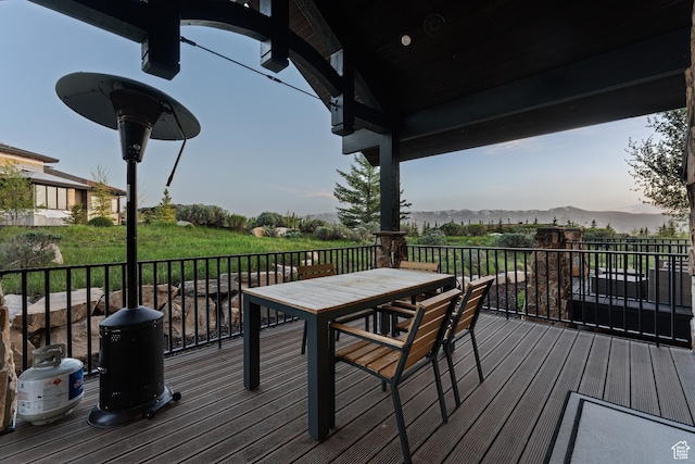 7507 Sage Meadow Rd, Park City, UT 84098 - wooden terrace featuring a mountain view and outdoor dining area