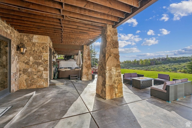 7507 Sage Meadow Rd, Park City, UT 84098 - view of patio / terrace with an outdoor living space with a fire pit and exterior kitchen