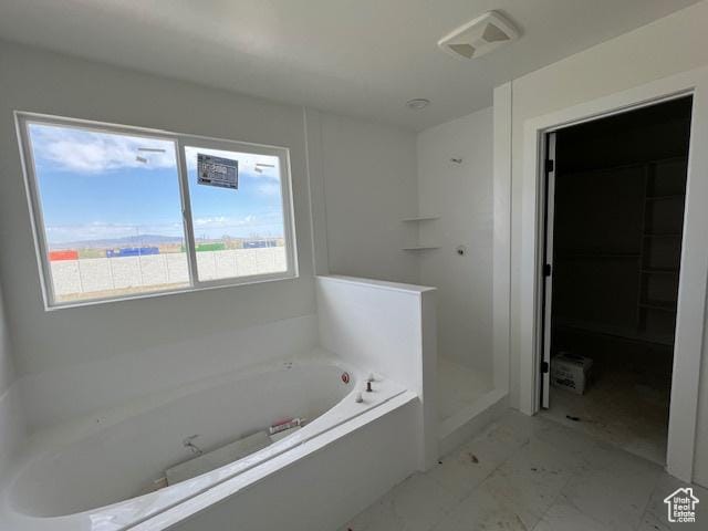 2131 N 725 W, Centerville, UT 84014 - bathroom with a bath, a shower, and marble finish flooring
