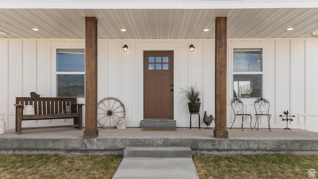 185 W 200 N, Centerfield, UT 84622 - view of exterior entry with board and batten siding and a porch
