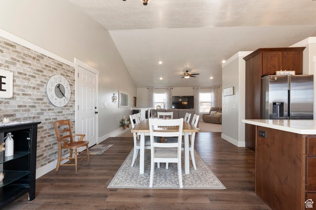 185 W 200 N, Centerfield, UT 84622 - dining area with baseboards, dark wood-style floors, lofted ceiling, and ceiling fan