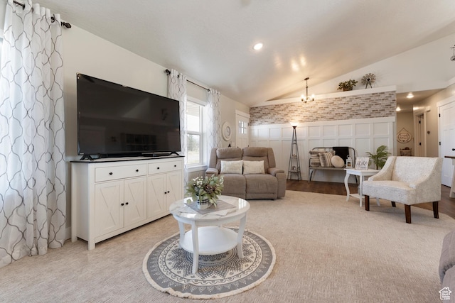 185 W 200 N, Centerfield, UT 84622 - living area featuring vaulted ceiling and a chandelier