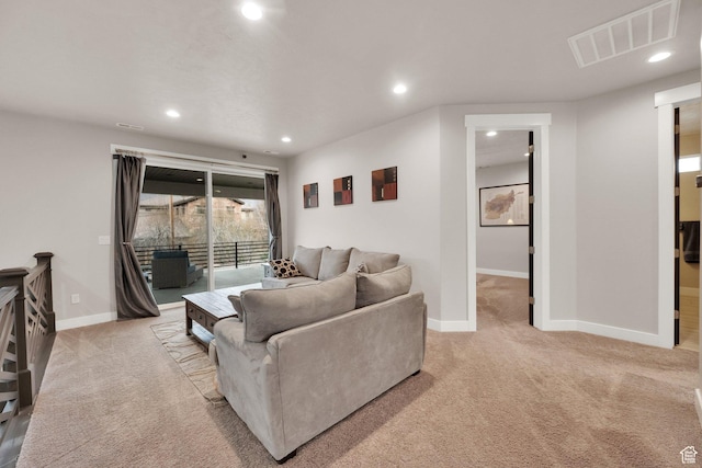 8165 S Willow Creek Cv E, Cottonwood Heights, UT 84093 - living area featuring baseboards, visible vents, recessed lighting, and carpet