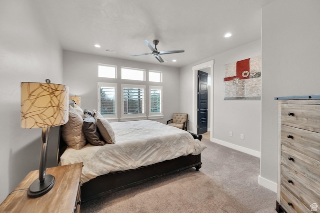 8165 S Willow Creek Cv E, Cottonwood Heights, UT 84093 - carpeted bedroom featuring baseboards, recessed lighting, and a ceiling fan