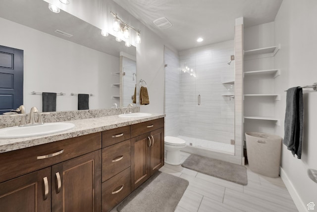 8165 S Willow Creek Cv E, Cottonwood Heights, UT 84093 - bathroom with toilet, a sink, double vanity, and a shower stall