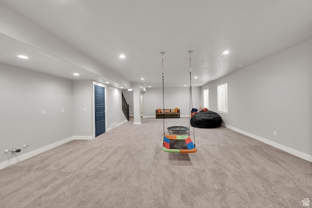 8165 S Willow Creek Cv E, Cottonwood Heights, UT 84093 - game room featuring baseboards, recessed lighting, and light colored carpet
