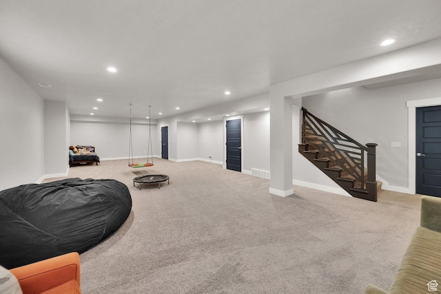 8165 S Willow Creek Cv E, Cottonwood Heights, UT 84093 - interior space with visible vents, baseboards, stairway, and recessed lighting