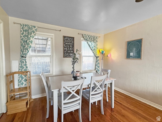 dining room featuring baseboards and wood finished floors