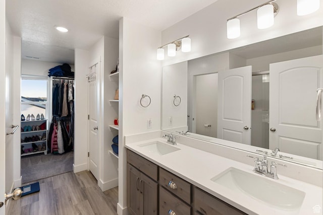 585 W 20 N, Hyrum, UT 84319 - bathroom featuring double vanity, a sink, a spacious closet, and wood finished floors