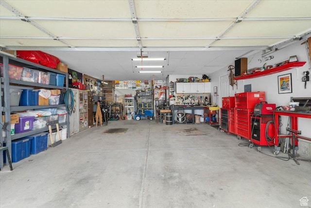garage featuring a workshop area