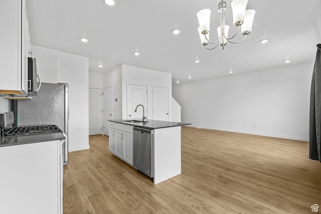 866 S Brubaker Way, Santaquin, UT 84655 - kitchen with stainless steel appliances, dark countertops, white cabinetry, light wood-type flooring, and recessed lighting