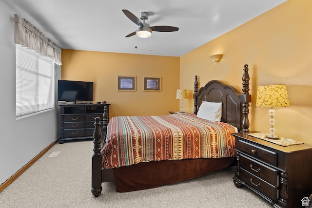 3418 E La Camino, Moab, UT 84532 - bedroom featuring baseboards, light colored carpet, and ceiling fan