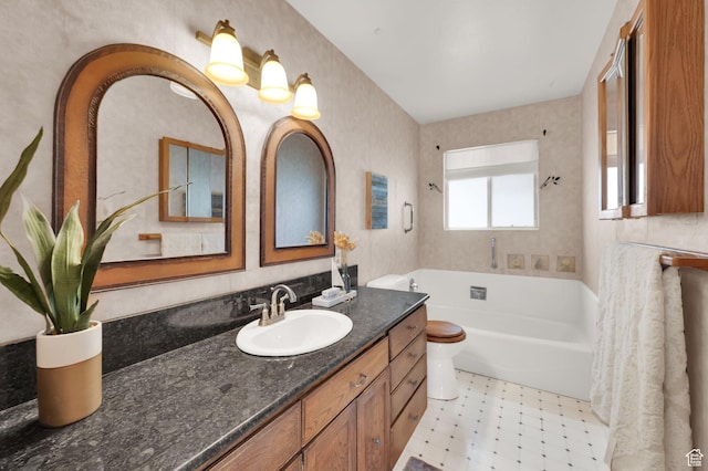 276 N 1100 E, Springville, UT 84663 - bathroom with a shower, vanity, a bathing tub, toilet, and tile patterned floors