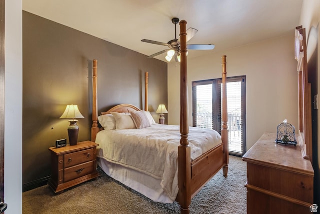 428 N Northstar Dr, St George, UT 84770 - bedroom with dark carpet, a ceiling fan, and access to exterior