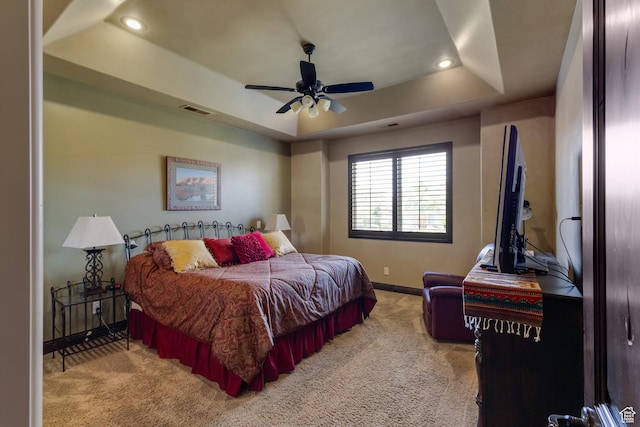 428 N Northstar Dr, St George, UT 84770 - bedroom with light carpet, baseboards, visible vents, recessed lighting, and a raised ceiling