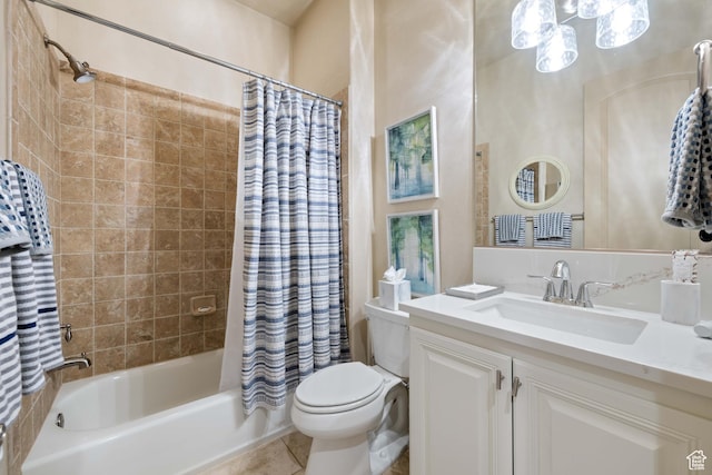2653 Rio Lobo Dr, St George, UT 84770 - full bathroom featuring shower / tub combo with curtain, toilet, tile patterned flooring, and vanity