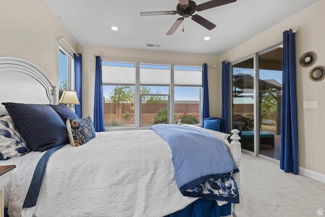 714 N Millcreek Springs Dr, Washington, UT 84780 - bedroom with access to exterior, carpet floors, multiple windows, recessed lighting, and a ceiling fan